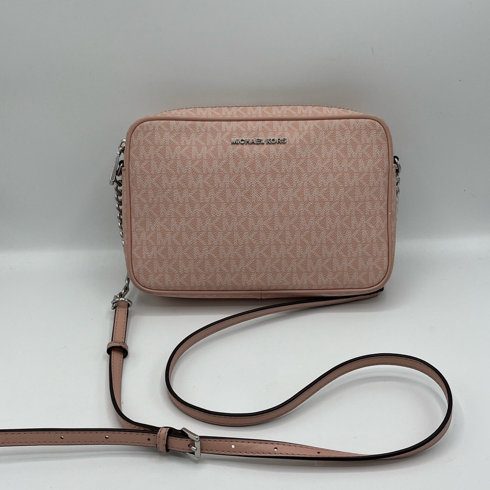 Michael Kors Jet Set Logo Medium Camera Pink MK Crossbody Bag